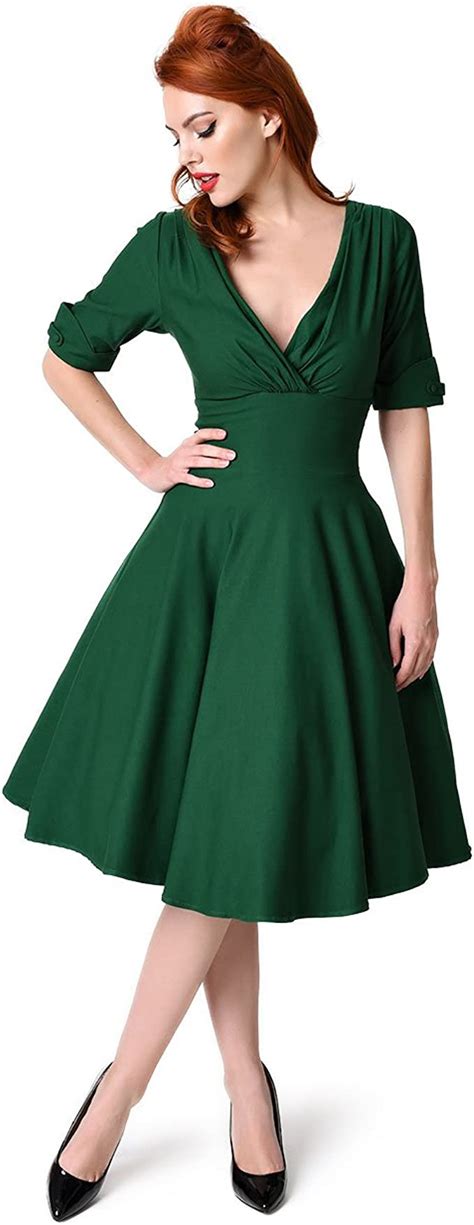 Unique Vintage 1950s Emerald Green Delores Swing Dress With Sleeves At