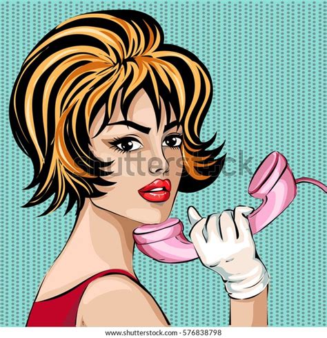 Sexy Pinup Woman Answers Call Vector Stock Vector Royalty Free 576838798