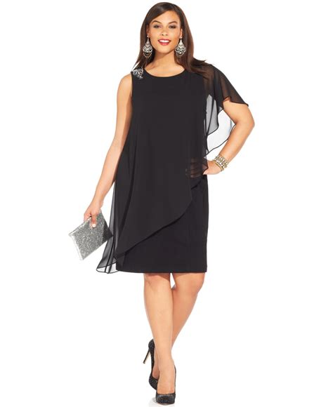 Lyst Betsy And Adam Plus Size One Shoulder Chiffon Overlay Dress In Black