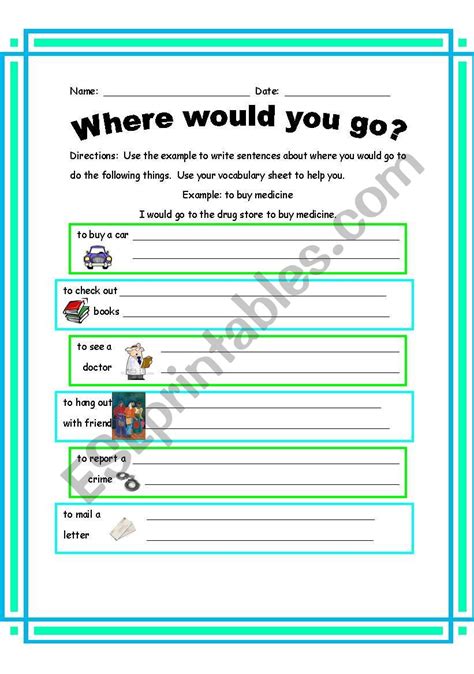 English Worksheets Where Would You Go