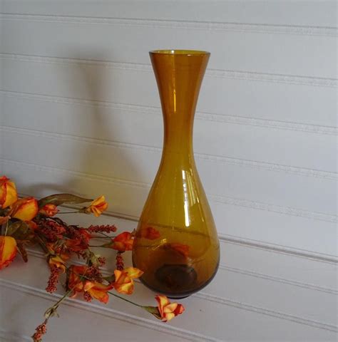 Vintage Amber Glass Vase Golden Glass Bud Vase 9 Etsy Floral Vase Bud Vases Amber Glass
