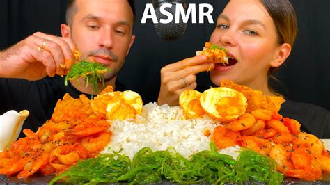 ASMR FOOD SPICY GARLIC SHRIMPS WITH RICE INDONESIAN FOOD MUKBANG No