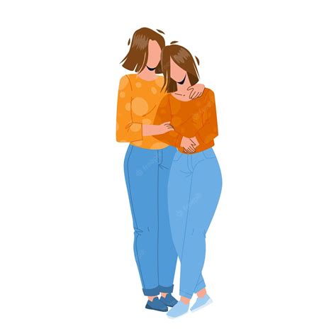 Premium Vector Mother And Daughter Embracing Together Vector Mother And Daughter Hugging With