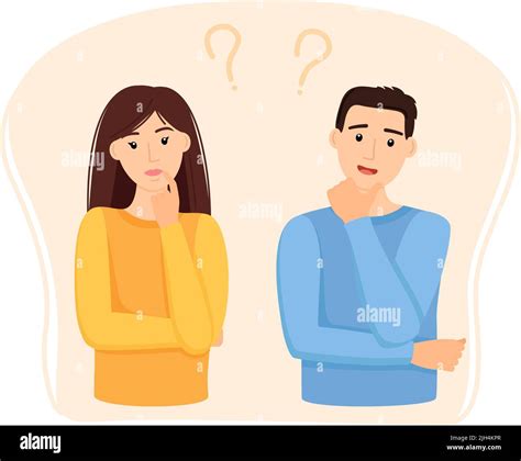 Thinking Woman And Man With Question Marks Vector Illustration Stock