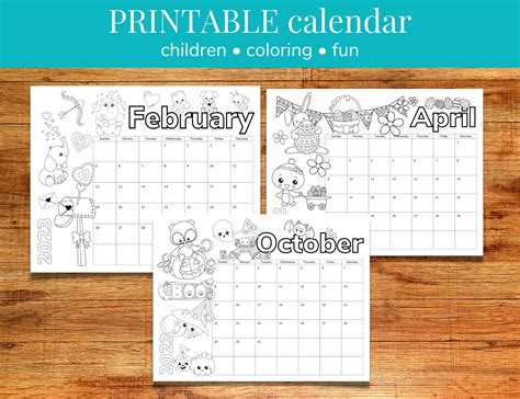 2023 Coloring Calendar For Kids Printable Monthly Etsy Australia