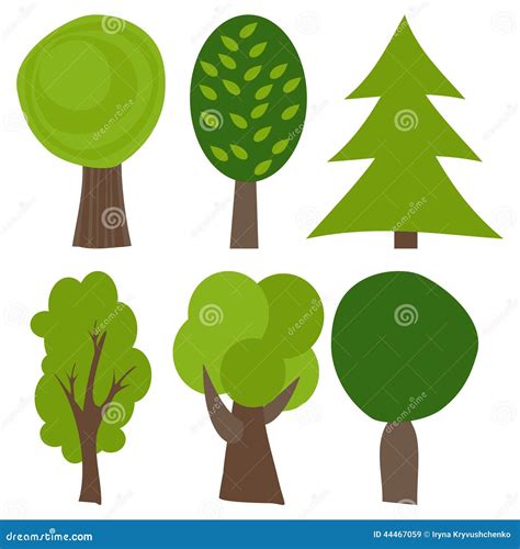 Set Of Cartoon Trees Vector Illustration Green Trees Stock Vector