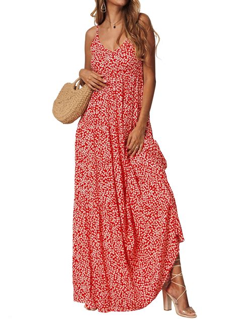 Beach Floral Print Long Maxi Dresses For Women Sleeveless Summer Ladies