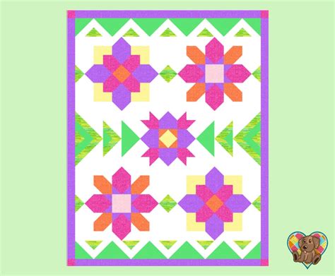 Flower Garden Quilt Block Pattern Downloadable Pdf Flower Etsy