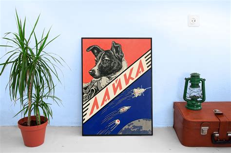 Laika First Space Dog Soviet Vintage Space Poster Etsy