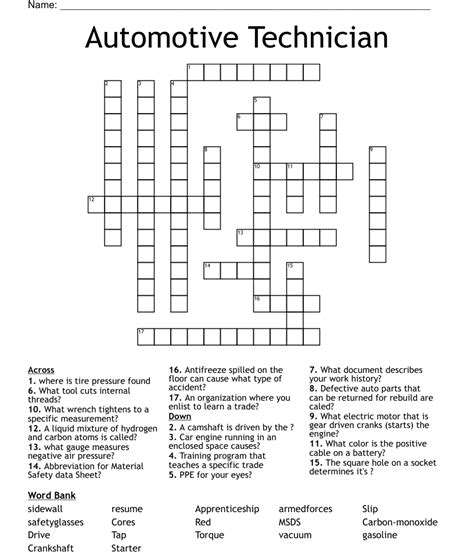 Automotive Technician Crossword Wordmint