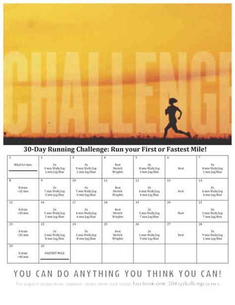 30 Day Running Challenge Run Your First Or Fastest Mile