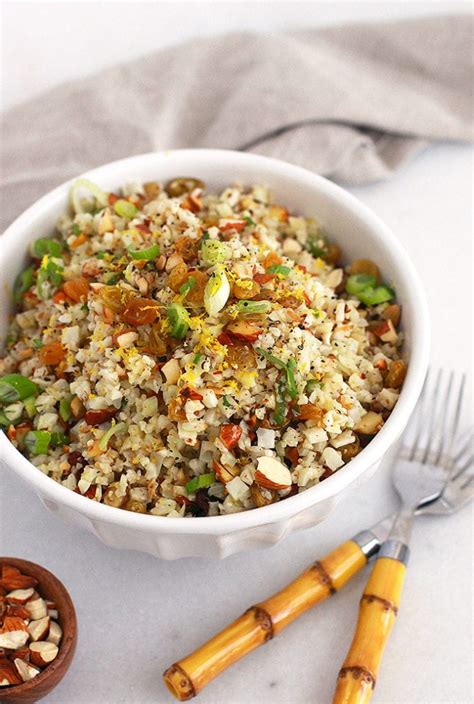 Zesty Cauliflower Rice Pilaf With Toasted Almonds And Golden Raisins