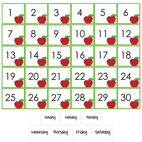 Preschool Calendar Numbers Printable