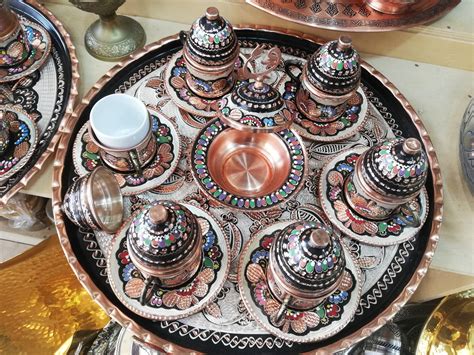 Handmade Pure Copper Turkish Coffee Cup Set Ottoman Copper Set