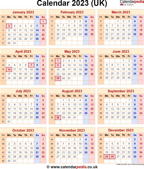 Calendar 2023 Uk With Bank Holidays And Excelpdfword Templates