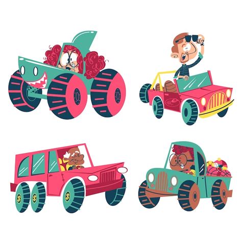 Free Vector Retro Cartoon Stickers Collection With Cars