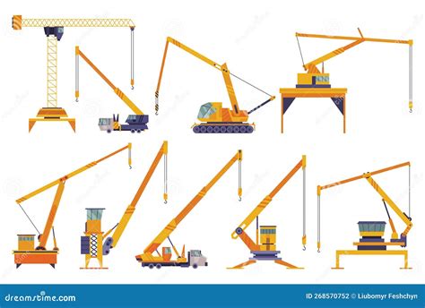 Hoisting Crane Icons Set Construction Crane Equipment In Flat Style