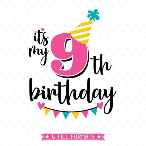 9th Birthday Svg Ninth Birthday Cut File Girls Birthday Etsy