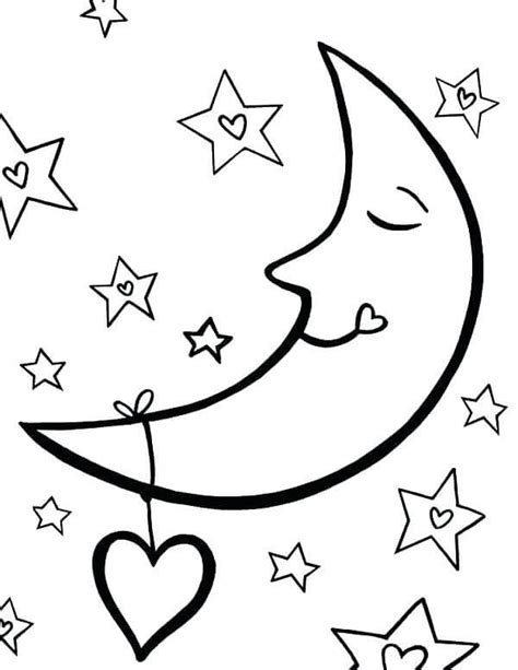 Aşkla Yıldızlar Ve Ay Boyama Sayfası Boyama Online