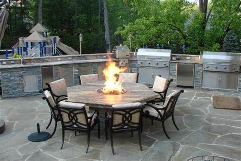 outdoor kitchen  fire pit table traditional patio