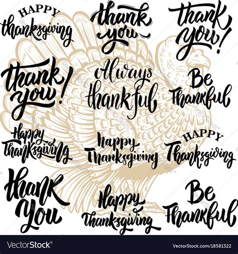 Set Of Thanksgiving Lettering Phrases Turkey Vector Image