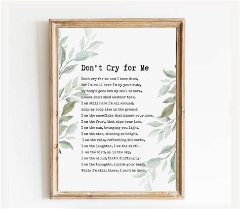 Don T Cry For Me Memorial Poem Celebration Of Life Etsy