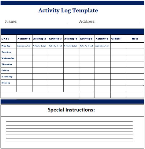 Daily Activity Log Template Excel Free Download Excel Templates