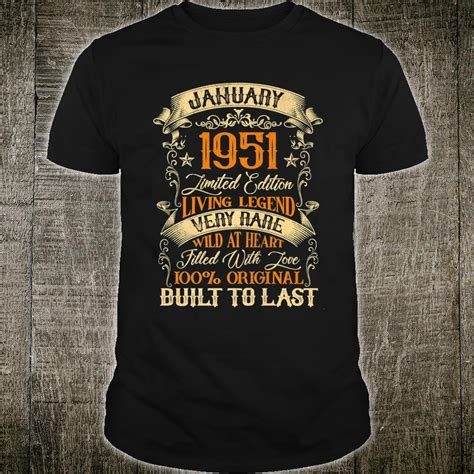 Born In January 1951 Vintage 70 Years Old 70th Birthday Shirt