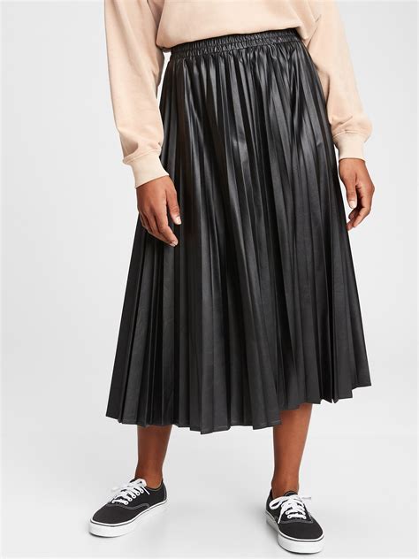 Gap Faux Leather Pleated Midi Skirt True Black Woven Dress Midi