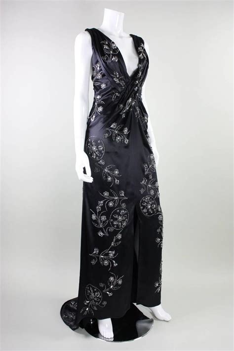 2000s Emanuel Ungaro Beaded Satin Gown Evening Dresses Vintage