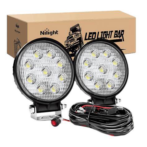 Nilight 2 Pcs 45 Inch 27w Round Flood Led Lights And Wiring Harness Kit