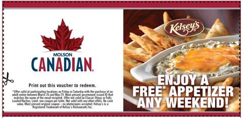 Find the latest 99 restaurants promotions, discount deals, and coupons here. Molson Canadian Free Appetizer Promo At Kelsey's ...