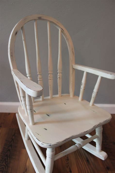 Interior furniture design metal chair. Antique white distressed children's rocking chair | White ...