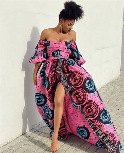 clipkulture beautiful off shoulder african print maxi dress with high slit