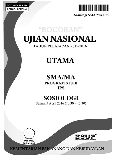 Kunci jawaban ujian sekolan ips smp tahun pelajaran 2019/2020 kurikulum 2013 silakan. Sosiologi SMA/MA IPS "BOCORAN" UJIAN NASIONAL