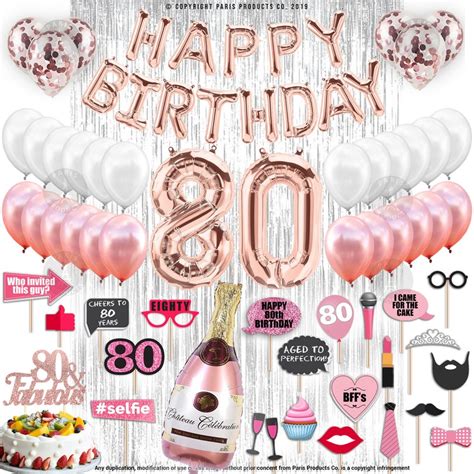 80th Birthday Decorations Party Supplies Rose Gold Party Etsy