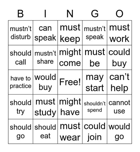 Modal Verbs Bingo Card