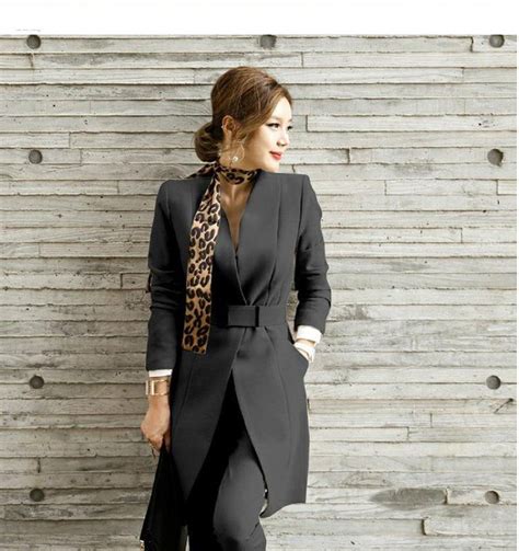 Womens Jacket And Pants Suit 2pcsset Long Casual Formal Uniform Style