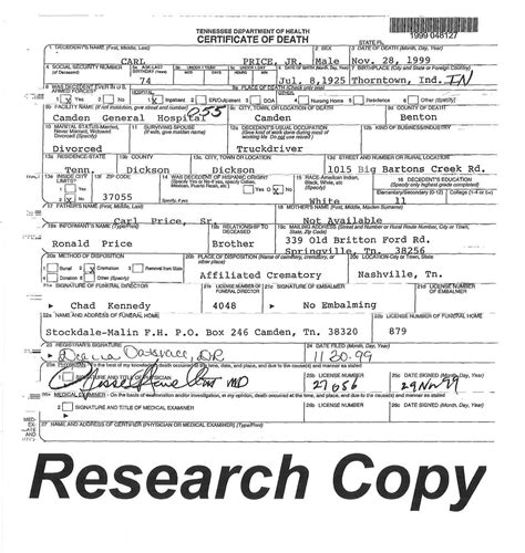 Death Certificates of Betty Price, Carl Price, and Debra Ann