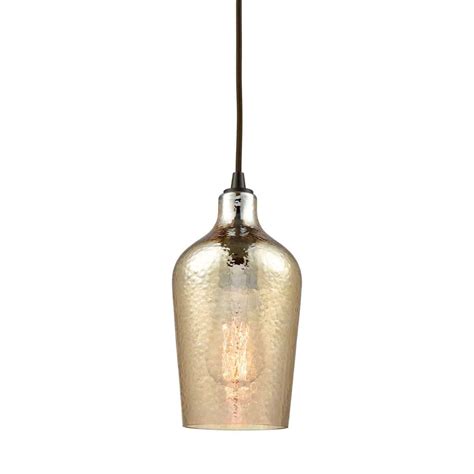 Hammered Glass 1 Light Pendant In Oil Rubbed Bronze With Hammered Amber Plated Glass By Elk