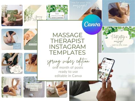 Massage Therapist Instagram Post Templates Editable In Canva Spring Flowers And Greens Etsy