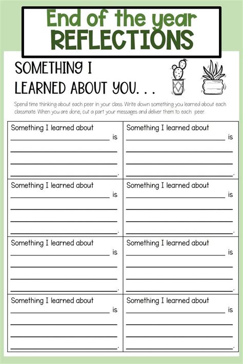 Year End Reflection Worksheet