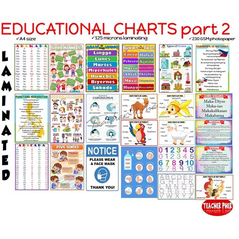 A4 Laminated Educational Wall Charts Part 2 For Kids Teacher Pher