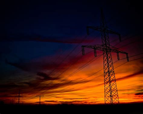 Gray Utility Post Sunset Power Lines Silhouette Utility Pole Hd