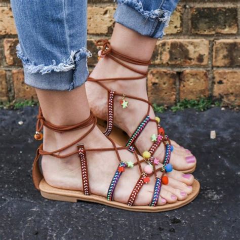 New Ankle Strap Flat Gladiator Sandals Women Casual Cute Leather Summer