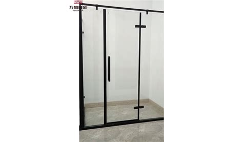 Wanjia Turkey Kuwait None Drill Black Hinged Bath Glass Single Shower Door Frameless Clamp