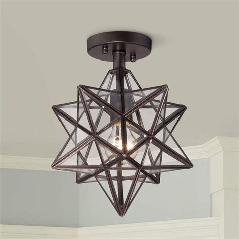 Cuthbert 11 Wide Black Iron And Glass Geometric Star Ceiling Light