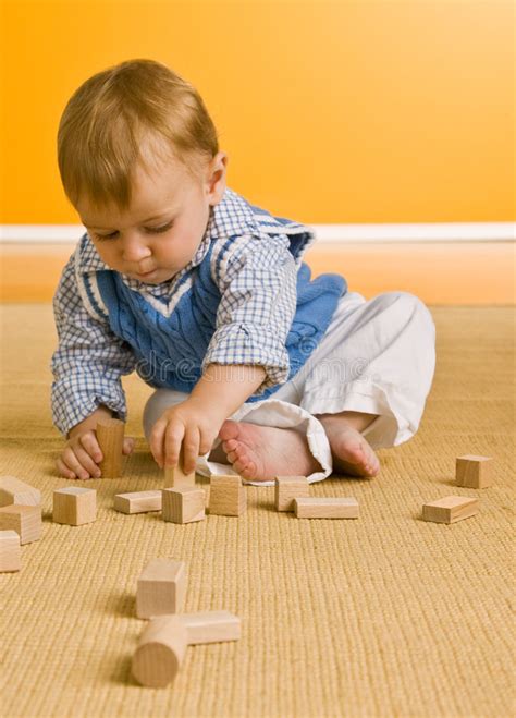 Baby Boy Playing With Blocks Stock Photo Image Of Wooden