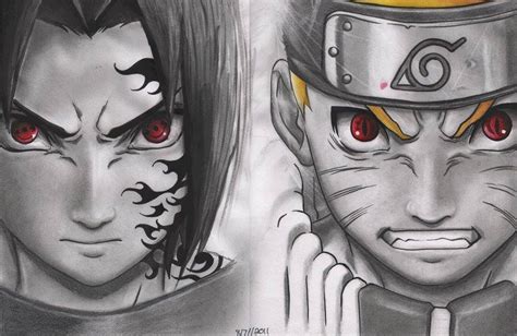 Images Of Half Face Naruto Vs Sasuke Drawing