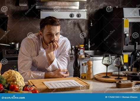 Tired Professional Cook Think What To Cook Stock Image Image Of Chef Occupation